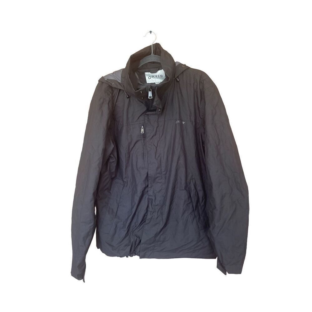 Orvis Mens Black Wahoo Lightweight Full Zip Windbreaker Hooded Jacket XL